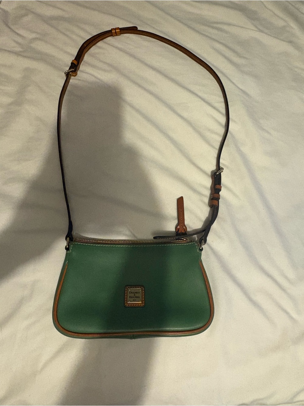 Green Leather Crossbody Bag with Tan Trim